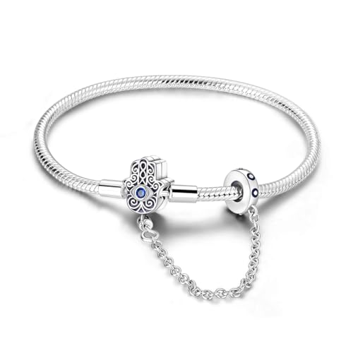 Parmuz Evil Eye - Pulsera de plata de ley 925, cadena de serpiente, pulsera de abalorios, atrapasueños, llave, amor, corazón, cierre, viaje, momentos icónicos, pulsera europea, joya, regalo para