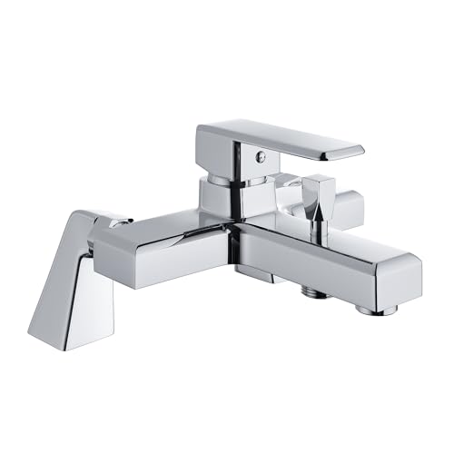 MORADO Bath Shower Mixer Tap,Single Lever Bathtub Shower Tap,Monobloc Shower Mixer Tap with Bathtub Spout,Solid Brass,Chrome,Square Shape Bathtub Pillars,Deck Mounted