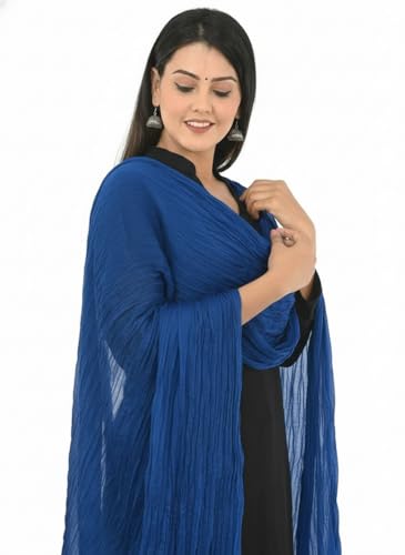 Image of Women's Solid Plain Pure Cotton long Dupatta & Chunnis odhni with pom pom border, 2.25 meter