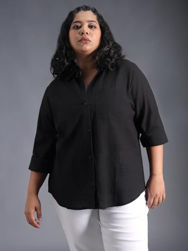 Image of High Star Women Classic Spread Collar Curved Cotton Oversized Casual Shirt