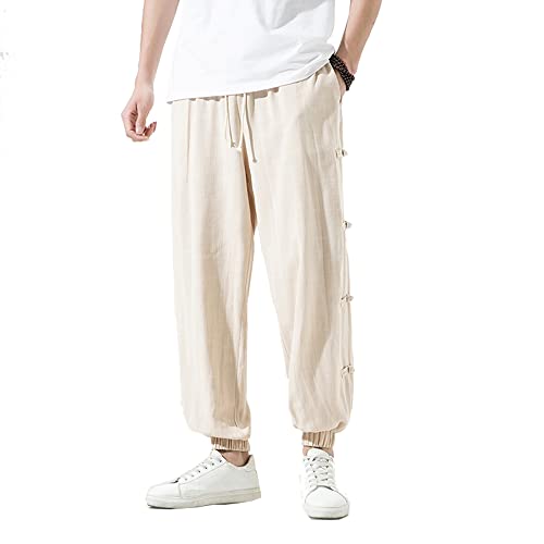 Seidarise Men's Harem Pants Hip hop Joggers Baggy Wide Leg Pants Casual Harem Linen Japanese Yoga White