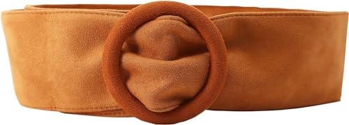 Sheface Women's Faux Suede Belt Round Buckle Cinch Belts Wide Waistband for Shirt Skirt Dress