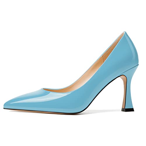 SKYSTERRY Womens Pointed Toe Evening Patent Fashion Slip On Spool High Heel Pumps Shoes 3.3 Inch2