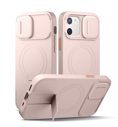 Image of SURITCH for iPhone 12 /12 Pro Case with Magnetic Camera Slide Cover and Adjustable Kickstand, Compatible with MagSafe, Shockproof Bumper Case Slim Protective Cover for iPhone 12 /12 Pro 6.1 Inch, Pink