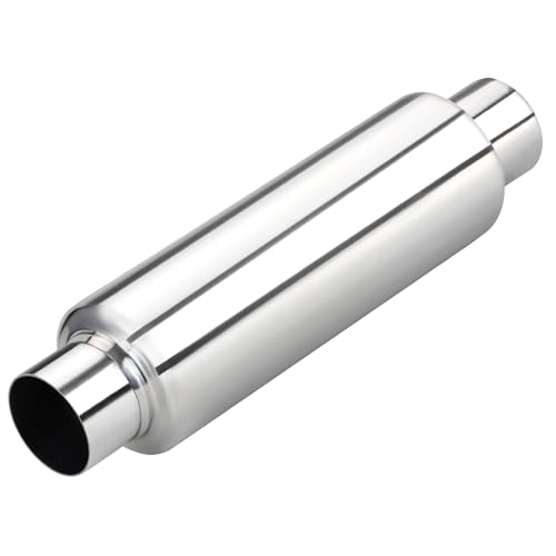 Image of LCGP 2.5 inch Inlet Universal Resonator Muffler, 2.5 inch Outlet 16 inch Overall Length Stainless Steel High Performance Muffler, Polished, Pass-Thru Design
