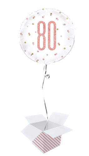 Rose Gold Glitz Age Holographic Round Foil Helium Balloon- Inflated Balloon in a Box (Age 80, Birthday) โ image 1