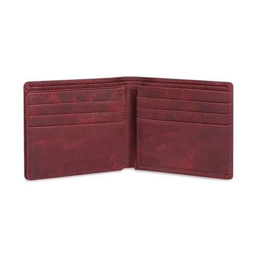 The Antiq Leather Wallet for men with RFID Blocking, Gift for Him, Bifold Wallets with 9 Credit Cards 1 ID Window, Wallet for Men, Men's Purse, Currency Organiser Single ID Wallet (Red)