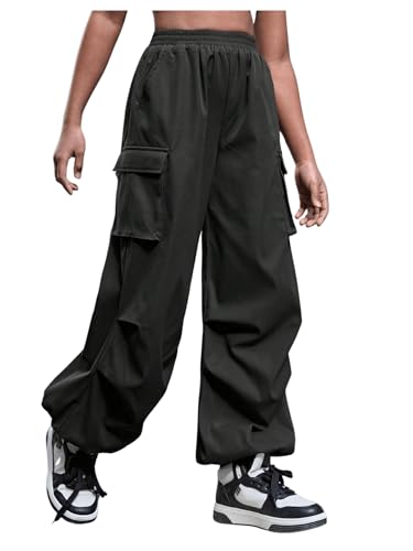 Verdusa Girl's Athletic Straight Leg Cargo Pants Streetwear Parachute Pants with Pockets