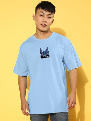 Image of Veirdo Pure Cotton Oversized Baggy Fit Drop Shoulder Stylish and Graphic Printed Round Neck Half Sleeves T-Shirt for Men (Available Color Options: Black, Green, Royal Blue, Lilac & Sky Blue)