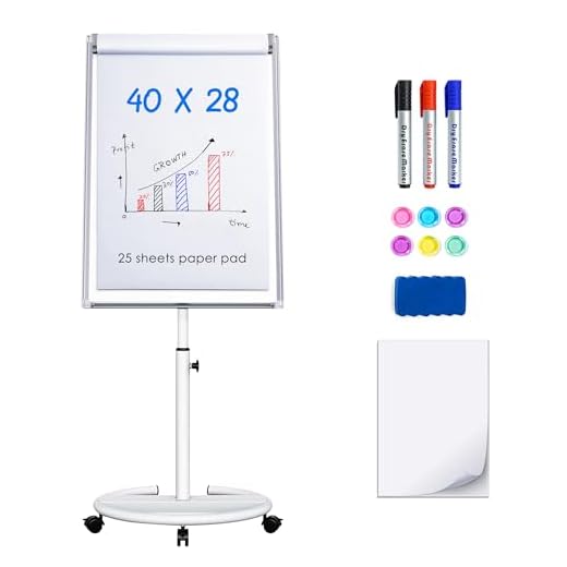Mobile Dry Erase Board – 40x28 inches Magnetic Portable Whiteboard Stand Easel White Board Flipchart Easel Board with 25 Sheets Paper Pad