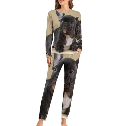 Pyjama femme bouledogue noir vêtement de nuit chic pour un cadeau d'anniversaire original