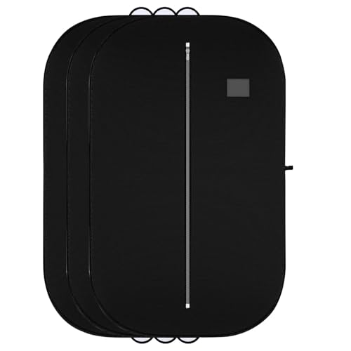 Image of Non Woven Blazer Cover with Zip | Hanging Coat Bags for Jacket, Saree, Shirt, Garments Clothes | Unisex Dress Wardrobe Organizer Folding Suit Covers, Black | Pack of 3