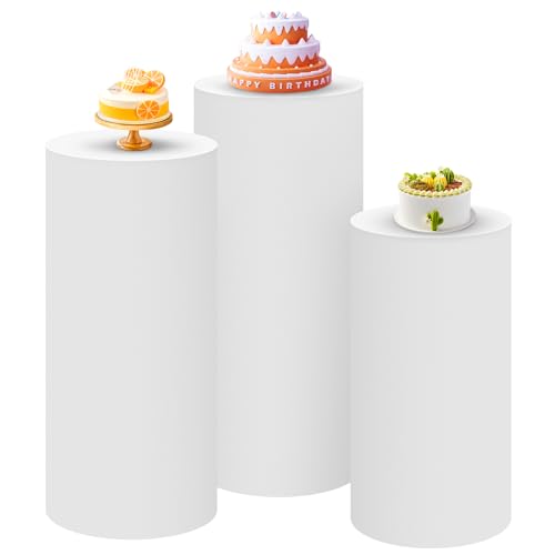 SaitiMade Set of 3 - White Cylinder Pedestal Stand Covers