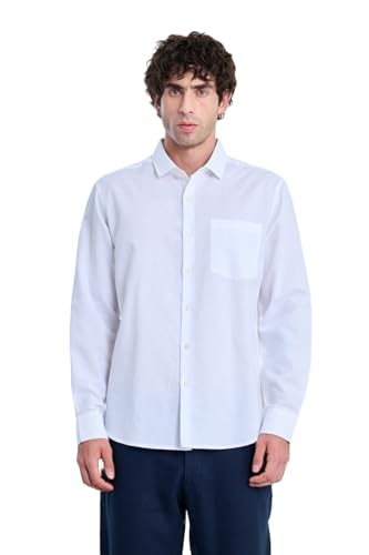 Image of SNITCH Men Casual Shirt | Regular Fit Full Sleeve Spread Collar Solid Pattern | Breathable Cotton Linen Blend & Lightweight Fabric for Summer, Vacation & Smart Casual Wear