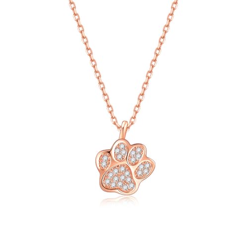XHYRHTS Collar con Estampado de Pata de Perro con circonita cúbica para Mujeres y niñas, de Plata de Ley 925, con Cristales pequeños y Lindos, Collar con Colgante de Huella de Mascota, Collares con