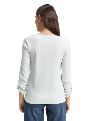 Tom Tailor Damen 1024036 Henley Longsleeve Mit Streifenmuster, 40015 - Offwhite Mint Small Stripe, M EU – Ansicht 4