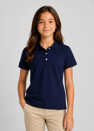 Image of Liberty Pro 3 Pack Youth Girls Short Sleeve Golf Polo Shirts | Collared Shirts, 3-Button Placket, Moisture Wicking Tops for Kids, Teens, School Uniform, Golf, Tennis