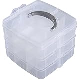 SLLS 小物収納ケース 三段 透明 大容量 仕切り調整可能 取っ手付き クリア収納ボックス パーツケース アクセサリー収納 レゴ ラキュー 玩具 ビーズ 金具 整理ケース (15*15*12.5cm)