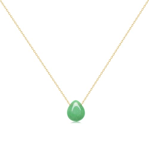 Joxevyia Green Jade Teardrop Necklace - Women's Minimalist Gift for Her - Stainless Steel Chain with 18k Gold Fill - Waterproof - Perfect for Weddings, Birthdays, Anniversaries by Joxevyia - Used condition - US$12.02