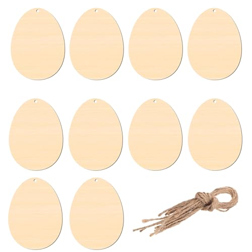 Spring Palette - Paintable Wooden Egg Cutouts for Crafting | Precision Sliced Natural Grain with Smooth Sanded Surfaces & Pre Drilled Hanging Holes for School Art, Parties and Home Decor