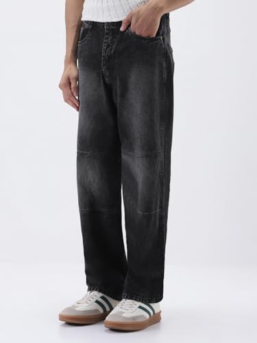 Image of Urbano Fashion Men's Loose Baggy Fit Cut and Sew Panelled Jeans Non-Stretchable
