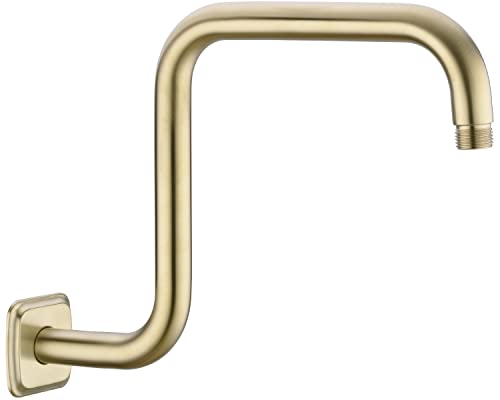 TRUSTMI 13 Inch S-Shape Shower Arm with Flange, Stainless Steel Pipe Extra Long Replacement Shower Head Holder, Brushed Gold