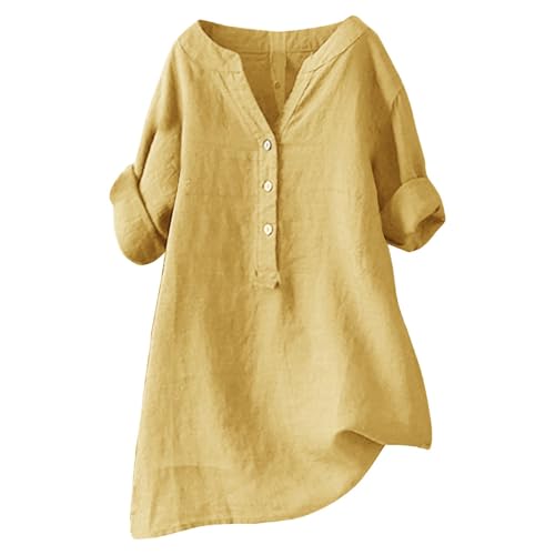 Women's Linen Button Down Shirts Short Sleeve V Neck Tshirts Ligh...
