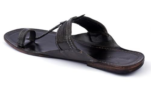 Image of KORAKARI Mens Kolhapuri Chappal, Handcrafted Sandal, Smooth and Comfortable Flip Flops Slipper Anti Slip Design Genuine Leather Traditional Footwear.