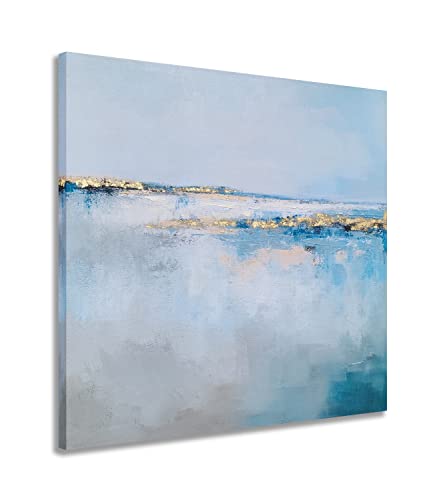 SYGALLERIER Abstract Beach Canvas Wall Art with Gold Foil - Modern Coastal Oil Paintings - Contemporary Sea View Pictures for Living room Bedroom Bathroom Decor