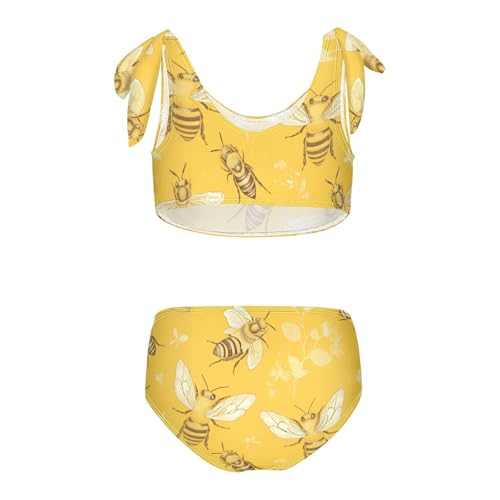 KLL Bees on Yellow Girls' 2 Piece Bikini Set Scoop Neck Swimsuit Swimwear Cute Shoulder Strap2