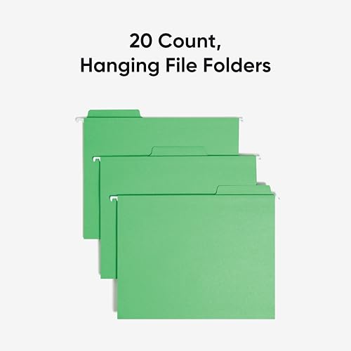 Image of Smead FasTab Hanging File Folder, 1 /3-Cut Built-in Tab, Letter Size, Green, 20 Count (64098)