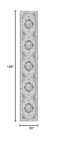 Madane Hallway Runner Rug 2'6''x14' Kitchen Runner, Non Slip Vintage Runners for Hallways Washable Kitchen Rugs Soft Low Pile 2.5x14 ft Rug Runner for Laundry Room, Entryway and Bedroom, Blue