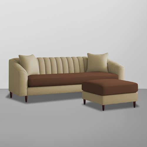 Image of Casaliving Doraldo 4 Seater L Shape Convertible Sofa Set for Living Room, 3 Seater & Ottoman Modular Sectional Couch for Small Space (Cream Brown Colour) Fabric