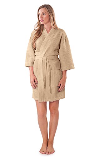 Image of Turquaz Lightweight Short Robes For Women Waffle Kimono Bathrobe - Soft, Fast-Drying, Long-Lasting Cotton Blend