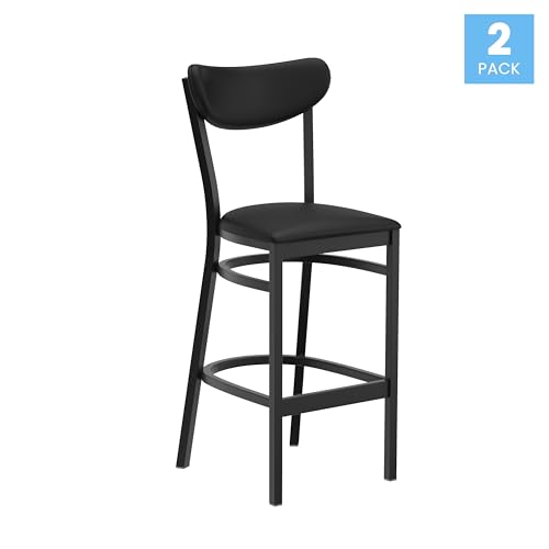 Image of Flash Furniture Wright 2 Pack Commercial Barstools - Black Finish Vinyl Seat and Boomerang Back - 500 LB. Capacity Black Steel Frame - Integrated Footrest