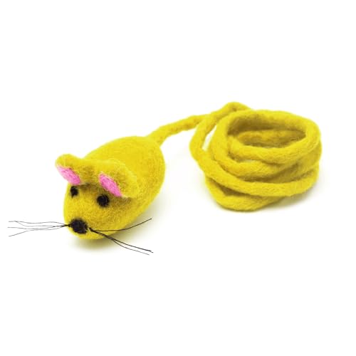 Glaciart One Ratón de fieltro para gatos, enriquecimiento suave y mullido, 100% lana natural, juego interactivo de hierba gatera, seguro para mascotas, tintes de colores no azo, 42 pulgadas de largo