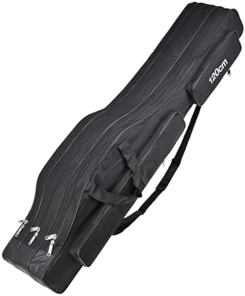 Srempeom 3 Layers Fishing Pole Bag,Portable 3 Layers Oxford Folding Rod Carry Case,Fishing Reel Tackle Storage Bag Case 120CM,Black