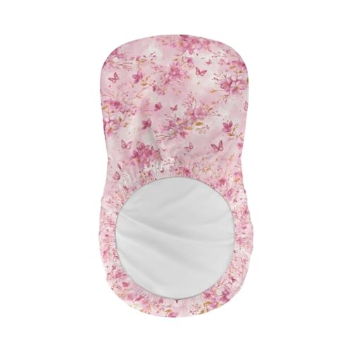 Image of Cherry Blossom Pink Butterfly Bar Stool Cover Stretch Counter Stools Pub Chair Slipcover for Dining Room Removable Anti-Scratches Spills Chair Covers for Dining Room Chairs Set of 2