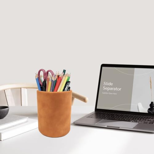 Image of Leather Pen Holder, Light Brown Pencil Holder, Desktop Elegant Pen Holder for Desk, Stationery Organizer for School Office Home Dorm