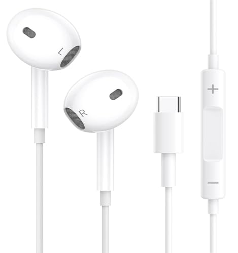 USB C Headphones,Wired Type C Earphones with Microphone and Volume Controller,HiFi Stereo In Ear USB Type C Noise Cancellation Earbuds for Samsung Galaxy S23 S22 S21 S20,iPhone 15/15 Pro,Google Pixel