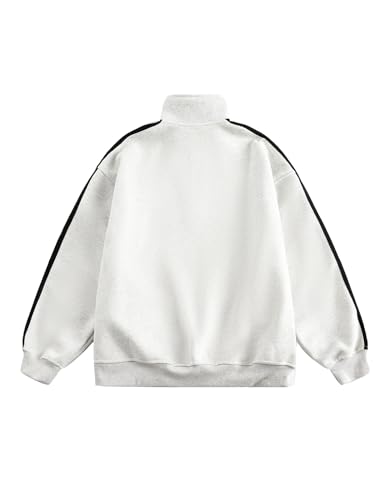 Silent Vortex Men's Teen's Oversized Quarter Zip Hoodies Sweatshirt Striped Letter Graphic Polo Pullover Tops4