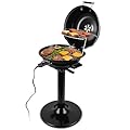 Electric Grill, CUSIMAX Electric Indoor/Outdoor Grill, 1600W Portable BBQ with Lid for Indoor & Outdoor Use, Adjustable Heat, Removable Stand Grill for Cookouts, BBQ Gatherings, Small Spaces