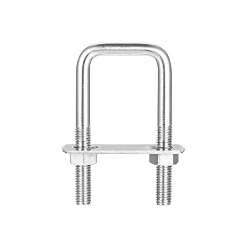Image of uxcell Square U-Bolts, 2 Sets 32mm(1.26 inch) Inner Width 75mm Length M8 304 Stainless Steel U Clamp Bolt with Nuts and Plates, for Boat Trailer