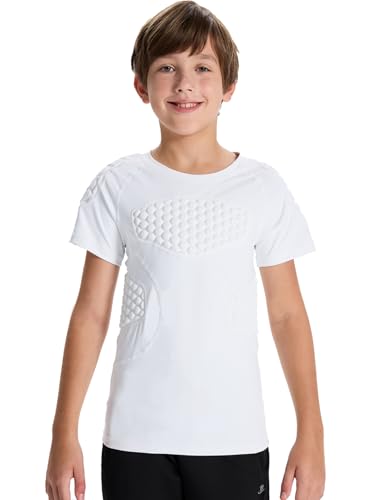 DEVOROPA Youth Boys Padded Football Shirt Baseball Lacrosse Compression Undershirt Chest Rib Heart Shoulder Protector Gear