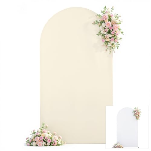 White Beige Arch Cover 7.2ft Spandex Wedding Arch Backdrop Cover for Baby in Bloom Birthday Party Bridal Shower Balloon Arch Stand Cover Party Photo Arch Covers Stretchy Backdrop Background