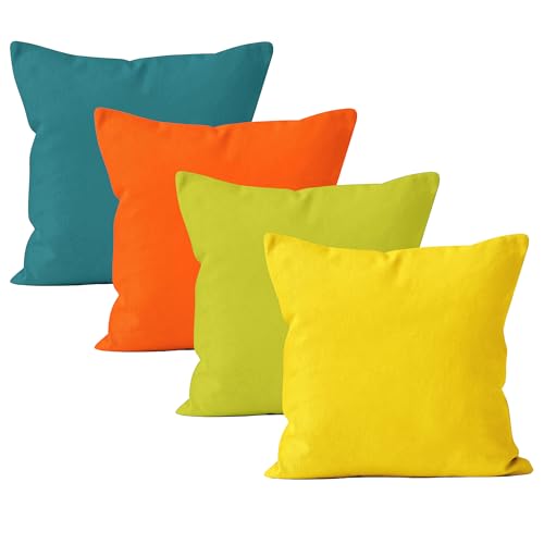 Image of Encasa XO Throw Pillow Covers 20x20 in Set of 4 Bright Combo | No Inserts | Cotton Pillow Covers for Living Room, Bed, Sofa, Couch | Decorative Cushion Covers with Improved Zipper