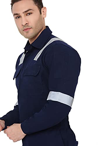 Associated Uniforms Men's 100% Cotton Industrial Work Wear Coverall Boiler Suit of 240 GSM with Reflective Tape