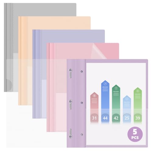 Image of HAUTOCO 5 Pack Report Covers with 3 Prongs, Heavy Duty Clear Front Plastic Presentation Folders, Letter Size 8.5x11 Document Covers for School Office Business, Assorted 5 Colors