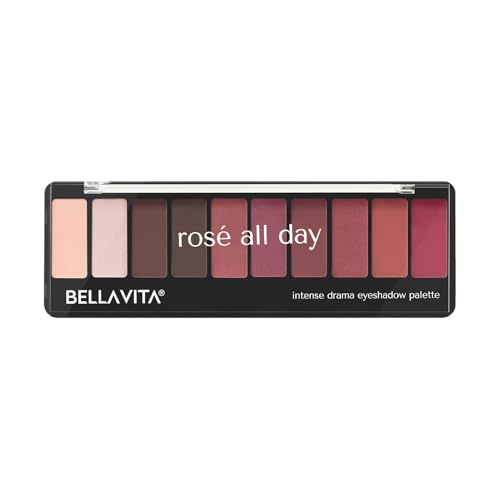 BELLAVITA Intense Drama Eyeshadow Palette | 10 Blendable Shades | Matte, Shimmer & Satin Finishes | Long-Wear, Crease-Proof, Smudge-Resistant | Lightweight & Buildable | Rosé All Day | 10g
