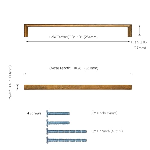Image of 10 Pack 10 Inch Antique Brass Cabinet Pulls, Kitchen Hardware